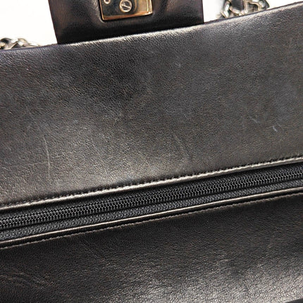 Chanel Timeless Classic Flap Medium 2014 Black Lambskin Leather Silver Hardware