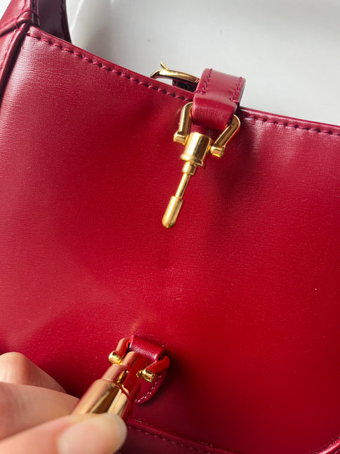 Sold Gucci Jackie 1961 Mini Burgundy Leather Bag with Adjustable Strap