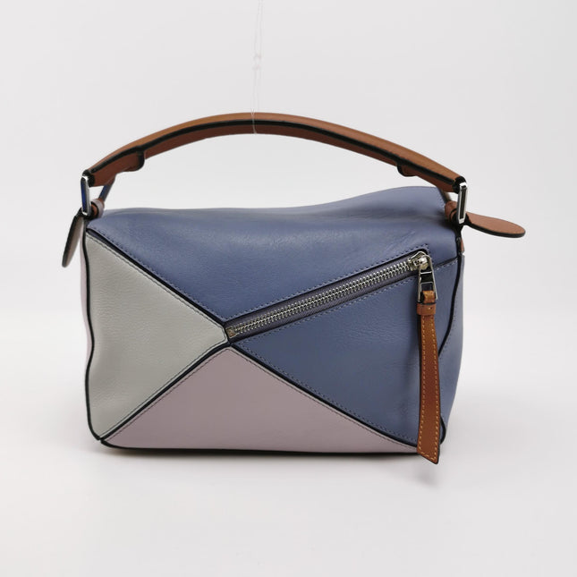Loewe Puzzle Small Tricolor Purple Pink Grey Calfskin Leather Crossbody Bag