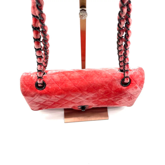 Chanel Classic Flap Medium Coral Orange Velvet Silver Hardware