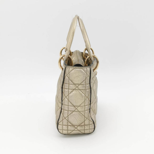 Sold Lady Dior Mini Supple Calfskin Leather Gold Cannage Handbag with Strap