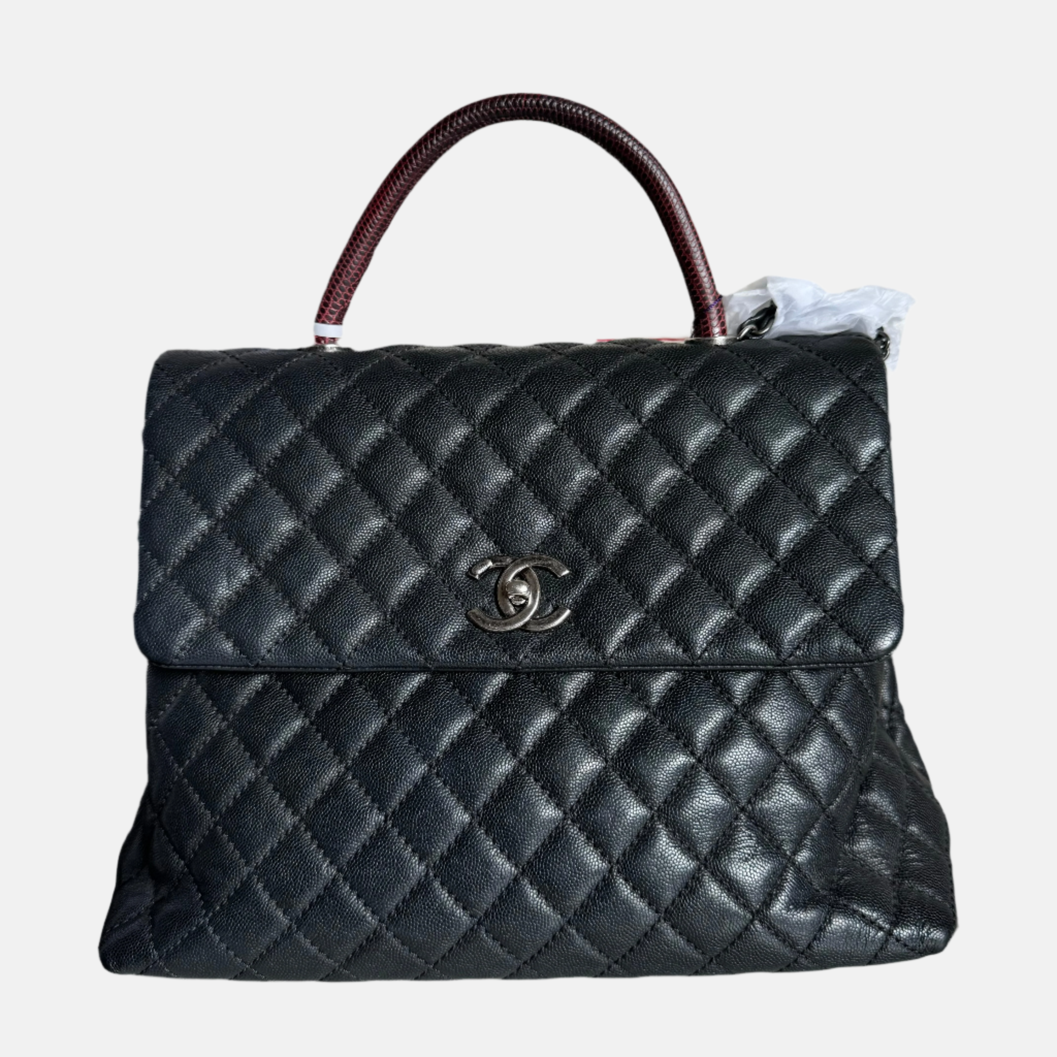 Coco Mid Rib With Handle Chanel Coco Handle Maxi Black Caviar Leather Burgundy Lizard Handle Si ...