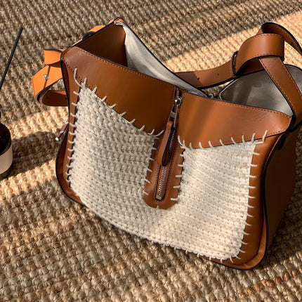 Loewe Hammock Mini Brown Leather Raffia Top Handle Crossbody Bag