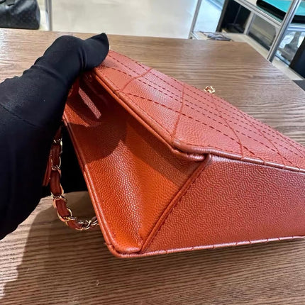 Chanel Vintage Small Matelasse Orange Caviar Leather Top Handle Bag
