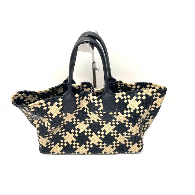 Bottega Veneta Cabat Tote Intrecciato Black and Beige Leather