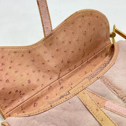 Dior Saddle Vintage Shoulder Bag Medium Shearling and Ostrich Leather Pink