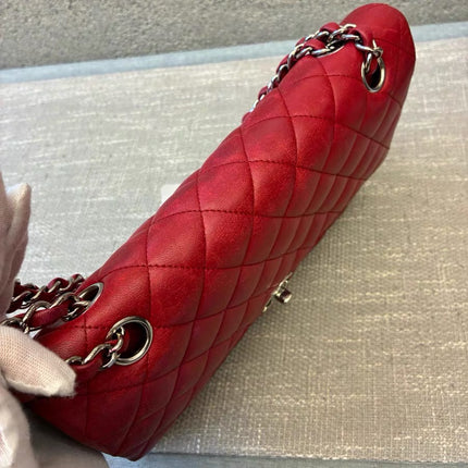 Chanel Classic Flap Medium Red Lambskin Leather with Silver Hardware 2012-13