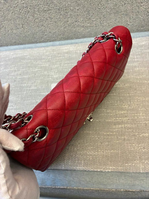 Chanel Classic Flap Medium Red Lambskin Leather with Silver Hardware 2012-13