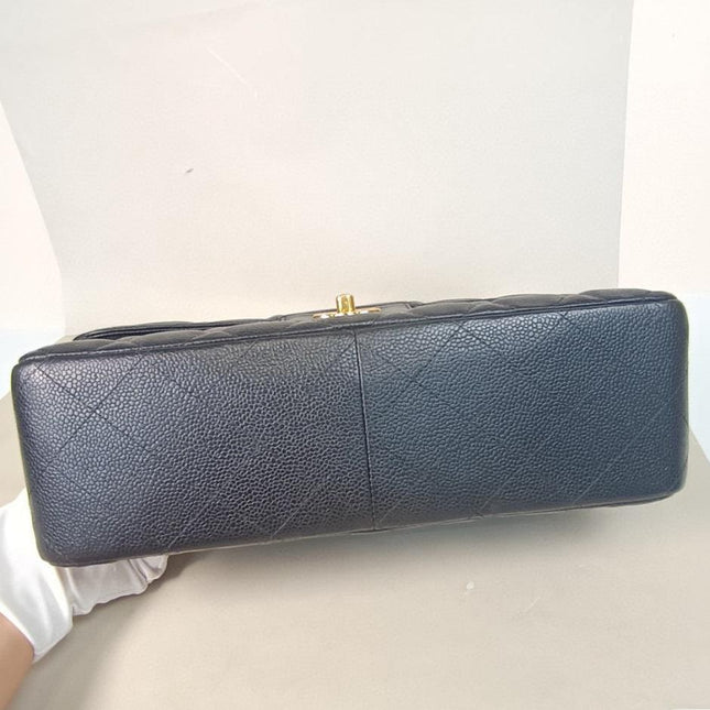 Chanel Classic Flap Jumbo Black Caviar Leather Double Flap with Gold Hardware, 2012