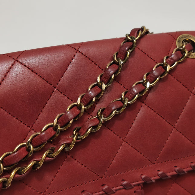 Chanel Classic Flap Medium Happy Stitch Red Aged Calfskin Leather Gold Hardware, 2015-2016