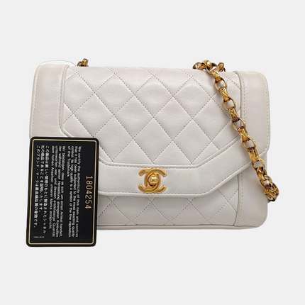 Chanel Diana CC Flap Bag Small Vintage White Lambskin Leather with 24k Gold HW, 1989-1991