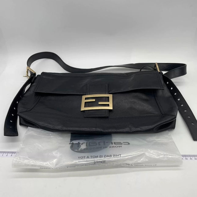 FENDI Baguette Large Black Calfskin Leather Shoulder Bag