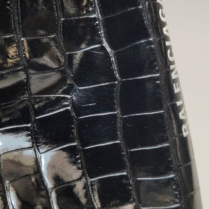 Balenciaga Pouch Black Crocodile Pattern Shiny Calfskin Leather With Strap