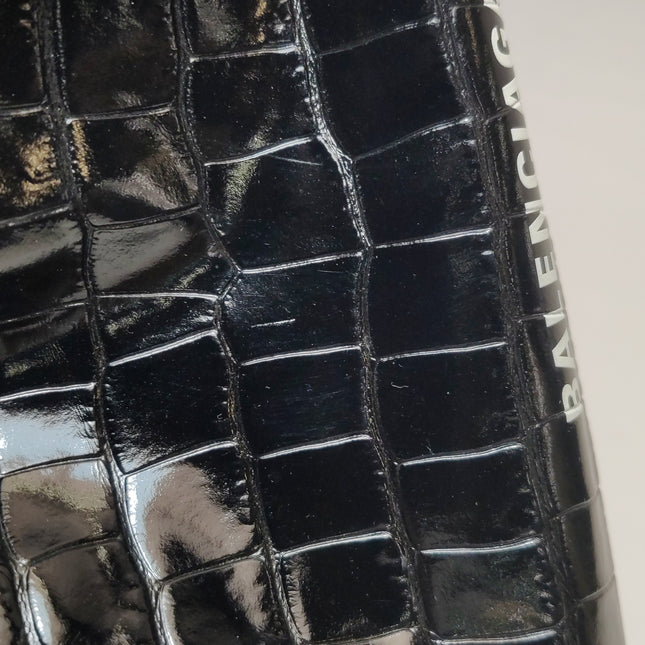 Balenciaga Pouch Black Crocodile Pattern Shiny Calfskin Leather With Strap