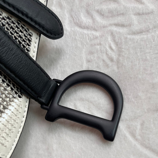 Sold Dior Saddle Mini Beaded Black and White checkered Pattern