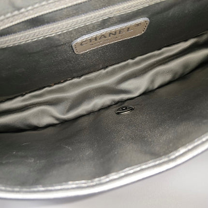 Chanel Ice Cube Chocolate Bar Classic Flap Metallic Silver PVC with Leather