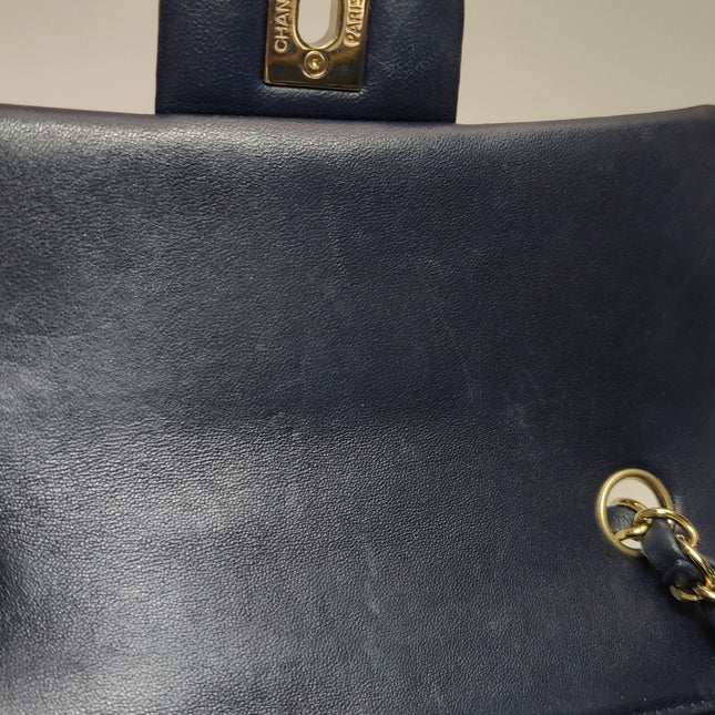 Chanel Classic Flap Mini Rectangular Navy Lambskin Leather Gold Hardware Microchip