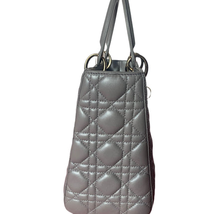 Sold Lady Dior Pearlescent Grey Medium Lambskin Cannage Leather Handbag