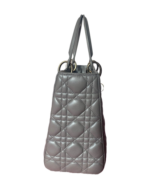 Sold Lady Dior Pearlescent Grey Medium Lambskin Cannage Leather Handbag