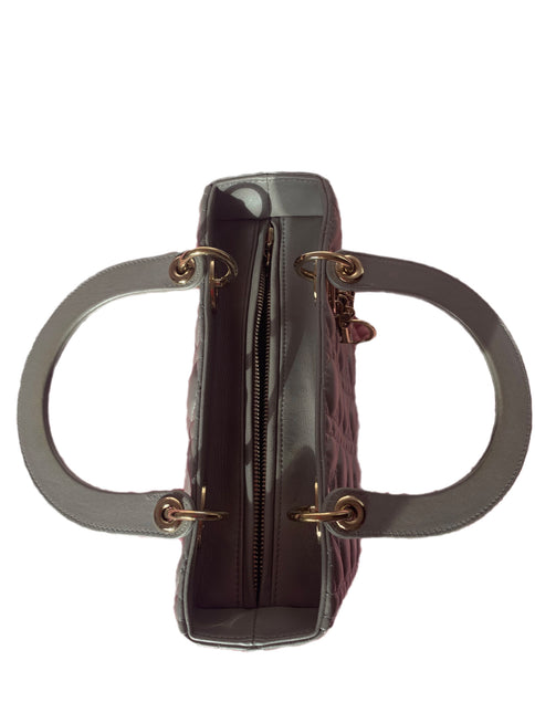 Sold Lady Dior Pearlescent Grey Medium Lambskin Cannage Leather Handbag