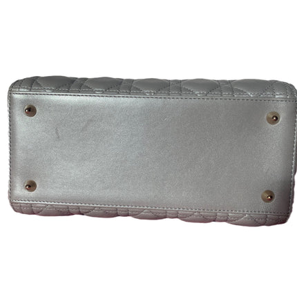 Sold Lady Dior Pearlescent Grey Medium Lambskin Cannage Leather Handbag