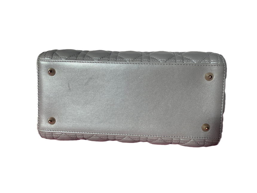 Sold Lady Dior Pearlescent Grey Medium Lambskin Cannage Leather Handbag