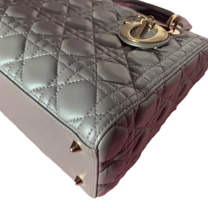 Sold Lady Dior Pearlescent Grey Medium Lambskin Cannage Leather Handbag