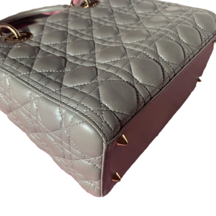 Sold Lady Dior Pearlescent Grey Medium Lambskin Cannage Leather Handbag