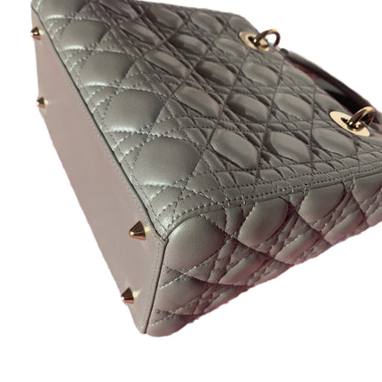 Sold Lady Dior Pearlescent Grey Medium Lambskin Cannage Leather Handbag