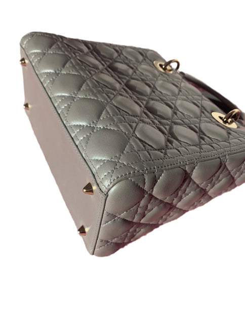 Sold Lady Dior Pearlescent Grey Medium Lambskin Cannage Leather Handbag