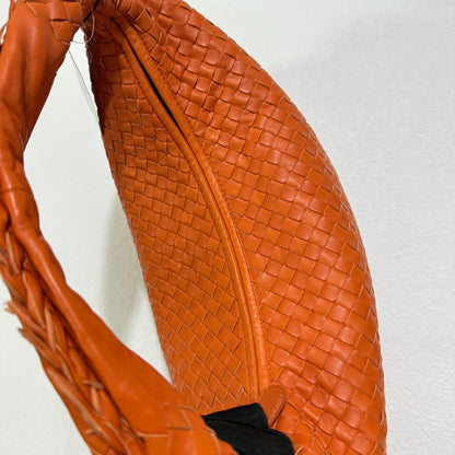 Bottega Veneta Veneta Hobo Medium Orange with Fringe Edges Intrecciato Leather Bag 47cm