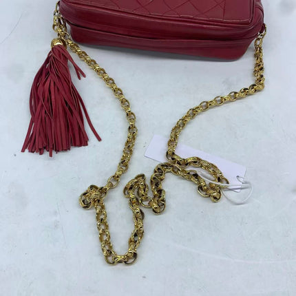 Chanel Vintage Camera Bag Red Lambskin Leather Gold Bajou Chain