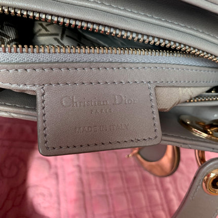 Sold Lady Dior Pearlescent Grey Medium Lambskin Cannage Leather Handbag
