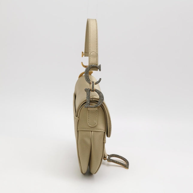Dior Saddle Mini Silk Handbag Light Gold with crystals