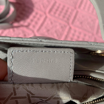 Sold Lady Dior Pearlescent Grey Medium Lambskin Cannage Leather Handbag