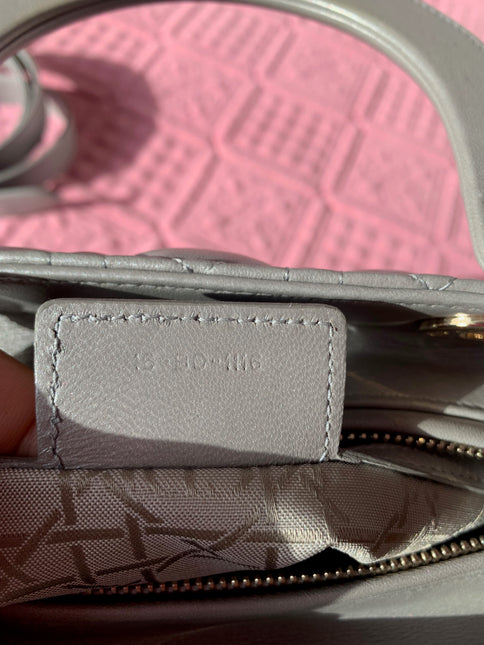 Sold Lady Dior Pearlescent Grey Medium Lambskin Cannage Leather Handbag