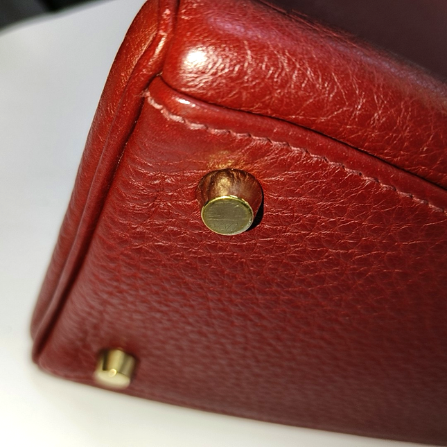 Hermes Kelly 32 Retourne Rouge H Burgundy Clemence Leather Double Ring Gold HW 2004