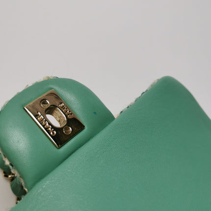 Chanel Classic Flap Mini Rectangular Tweed Green Multicolor Gold Hardware 2018-19