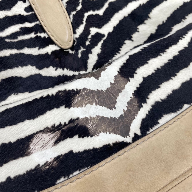 Gucci Jackie Soft Medium Zebra Print Pony-style Calfskin and Beige Suede Silver HW