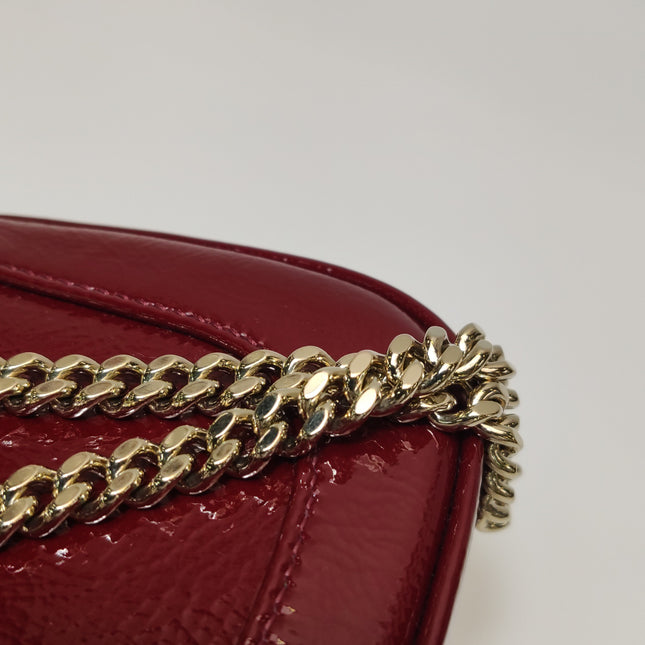 Gucci Jackie 1961 Mini Notte Burgundy Ancora Red Patent Leather Gold Chain Strap Crossbody Bag