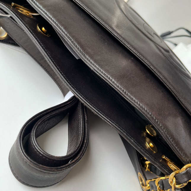 Chanel Vintage Front Pocket Tote Chocolate Brown Leather Double Gold Leather Chain