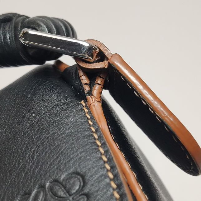 Loewe Puzzle Small Tricolor Black Grey Calfskin Leather Braided Handle Crossbody Bag