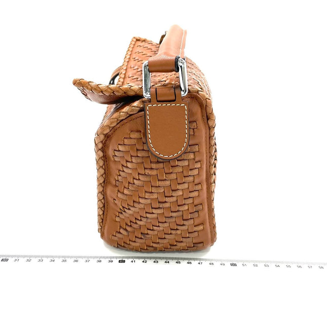 Loewe Puzzle Small Leather Woven Caramel Tan Crossbody Bag