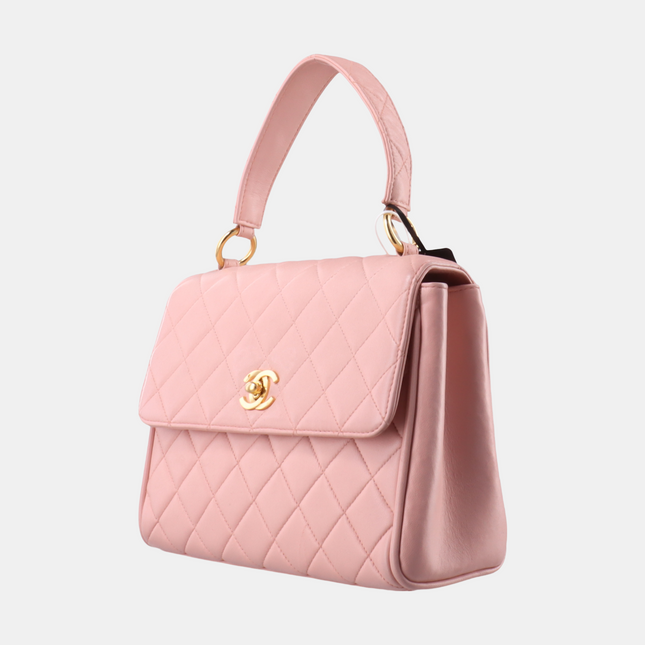 Chanel Vintage Top Handle Trendy CC Kelly Flap Bag Pink Cannage Lambskin Leather 24k Gold Plated Hardware