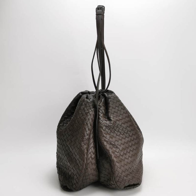 Bottega Veneta Drawstring Dark Chocolate Brown Intrecciato Leather Large Crossbody Bag