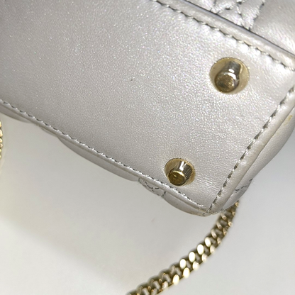 Lady Dior Mini Pearlescent Grey Lambskin Leather Gold HW Chain Strap