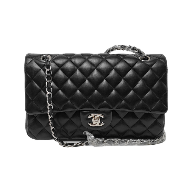 Chanel Timeless Classic Flap Medium Black Lambskin Leather Silver Hardware, 2013-2014-Luxbags