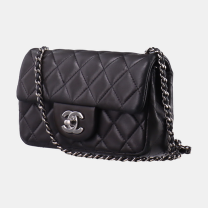 Chanel Classic Flap Super Mini Black Lambskin Leather Silver Hardware