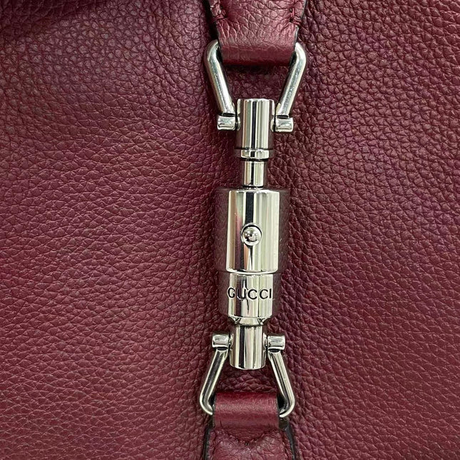 Gucci Jackie 1961 Burgundy Large Pebbled Leather Shoulder Bag with Strap