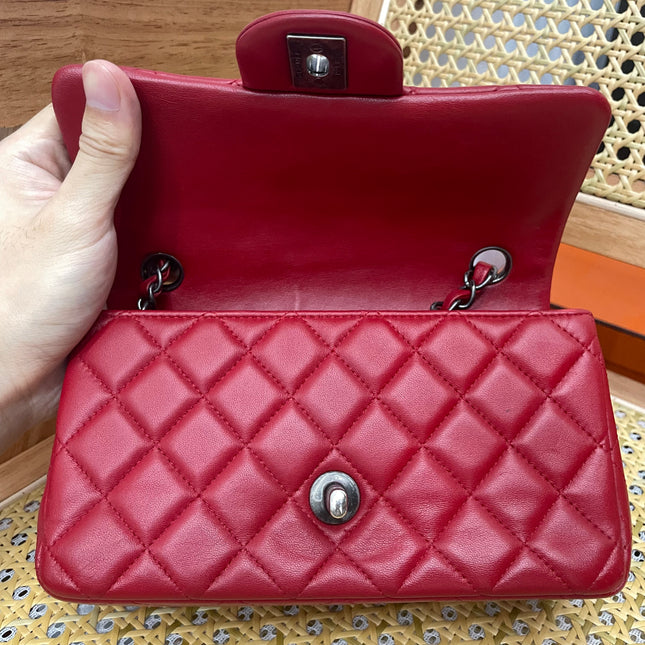 Chanel Classic Flap Mini 2014 Red Lambskin Leather Silver Hardware